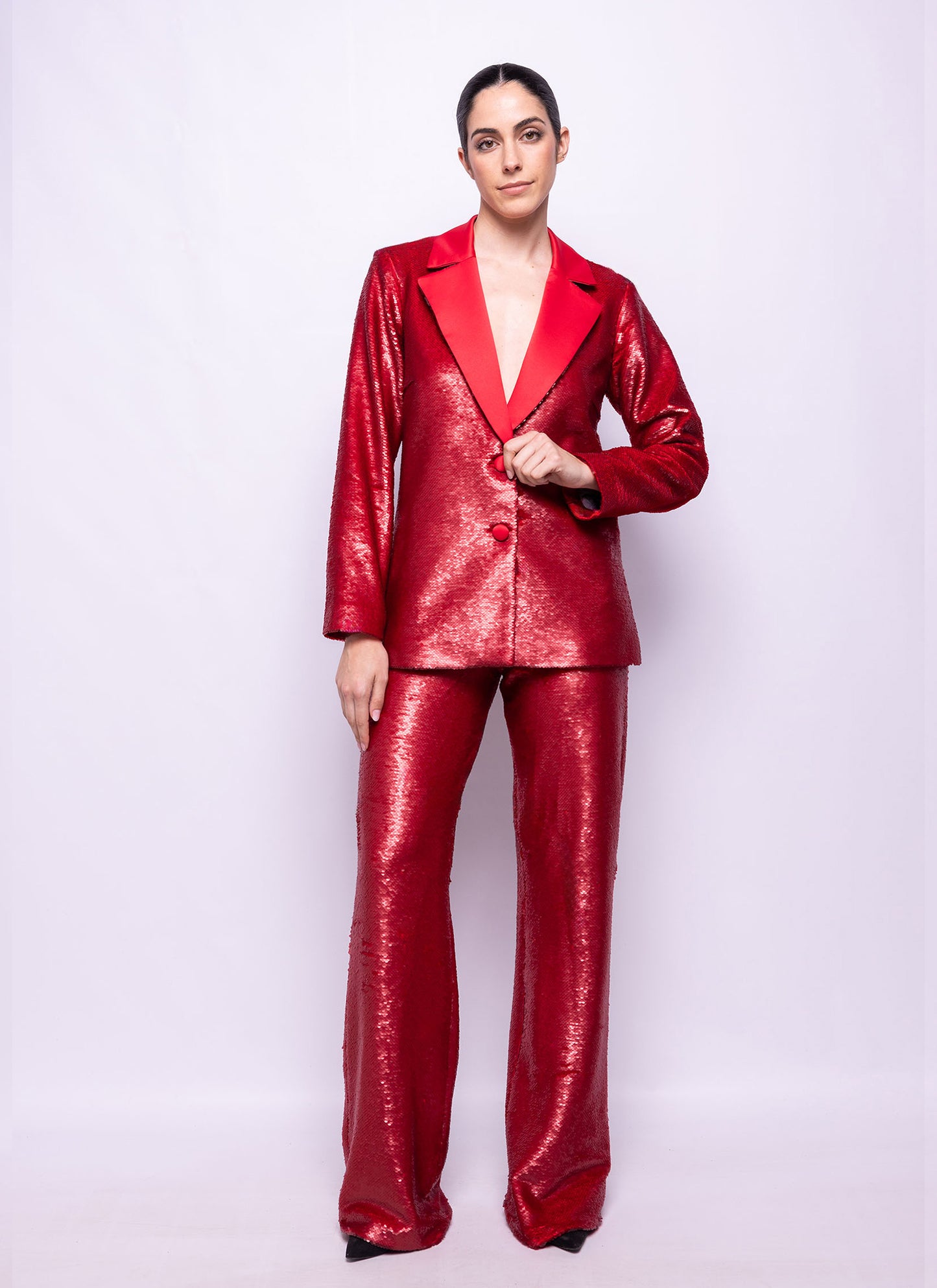 CHAQUETA EN PAILLETE ROJO MATE