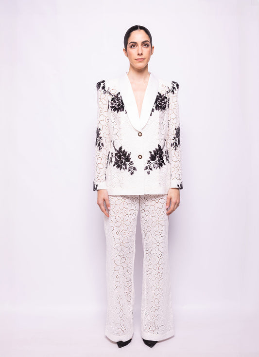 TRAJE SASTRE EN VOILE DE ALGODÓN CON FLORES BORDADAS