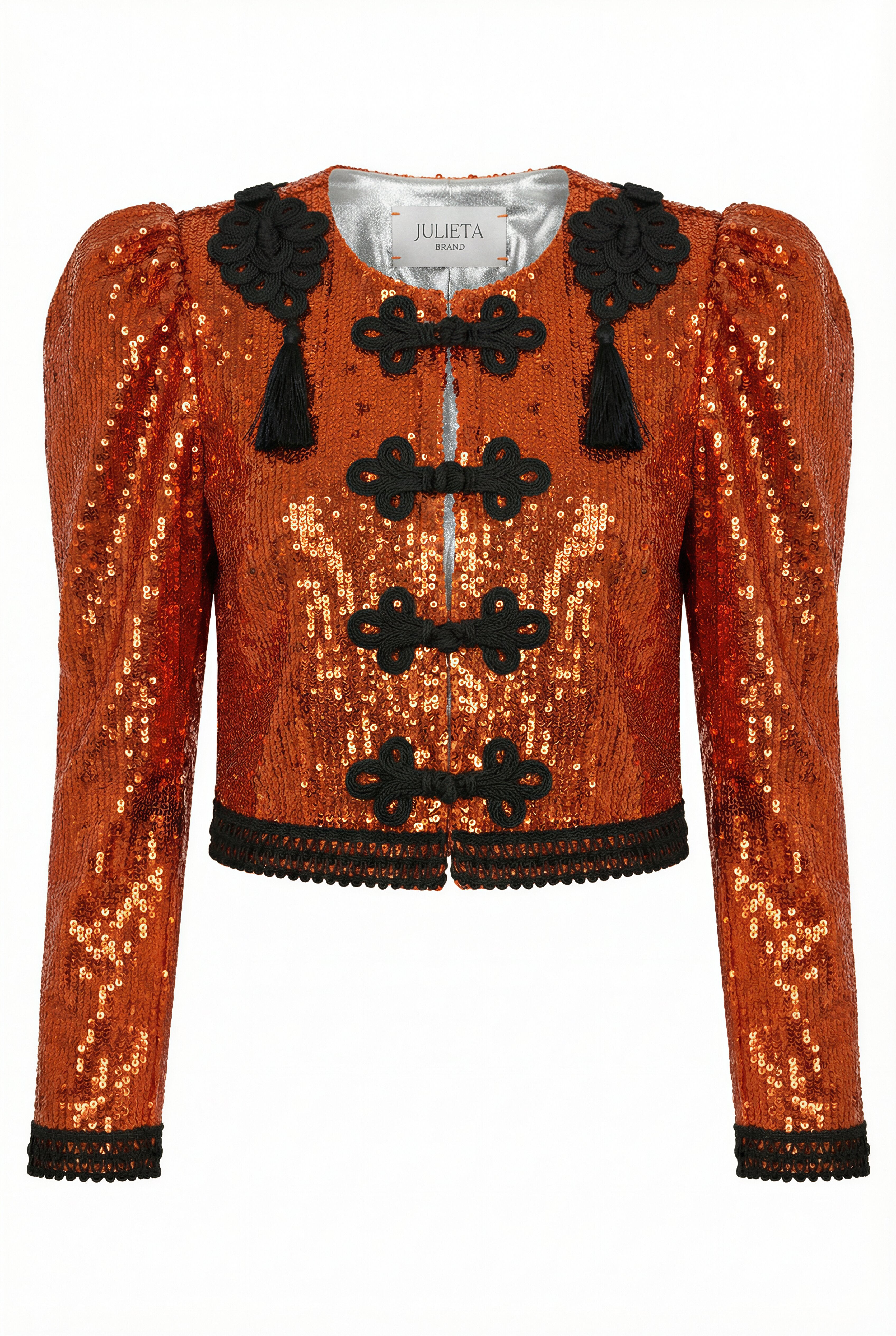 CHAQUETA GOYESCA EN LENTEJUELA NARANJA/COBRE