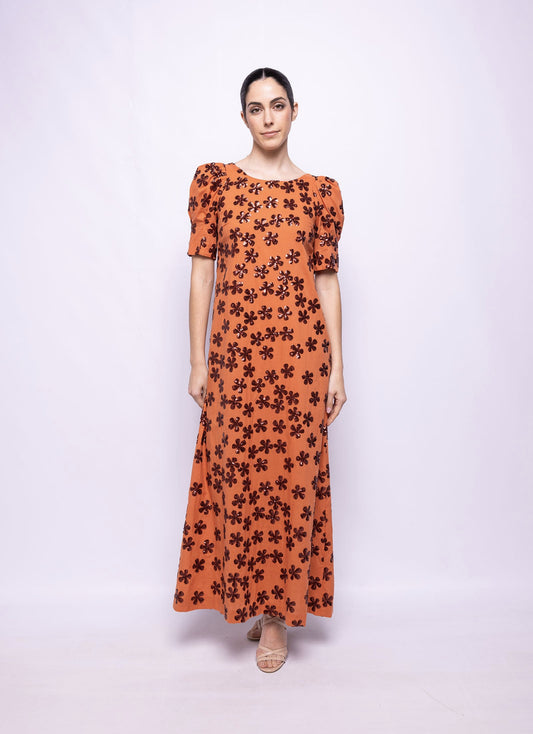 VESTIDO EN VOILE DE ALGODÓN CON FLORES BORDADAS