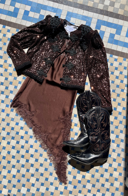 CHAQUETA GOYESCA EN LENTEJUELA MARRÓN