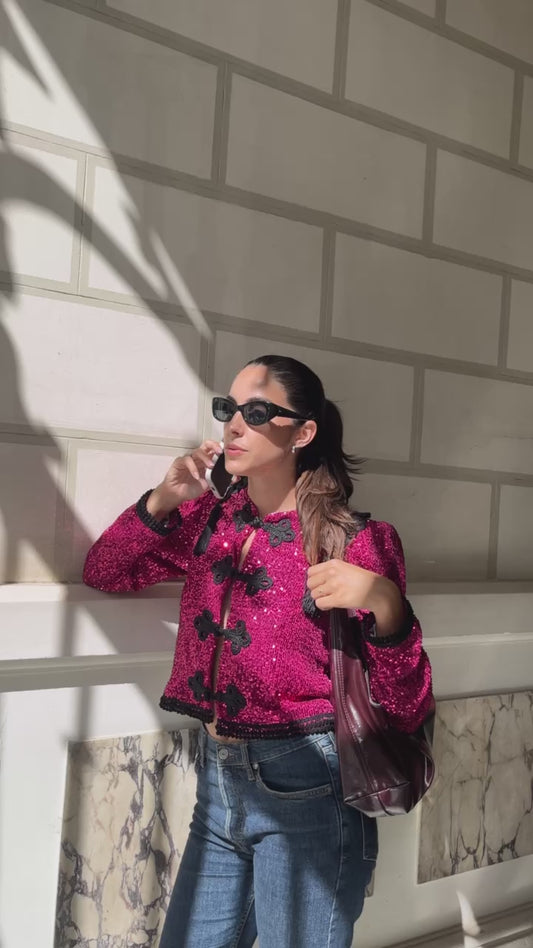 CHAQUETA GOYESCA EN LENTEJUELA FUCSIA